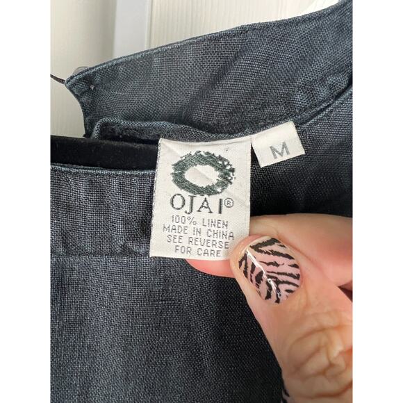 Ojai 100% linen black short sleeve boxy cut womens top blouse lagenlook Medium - Picture 4 of 6